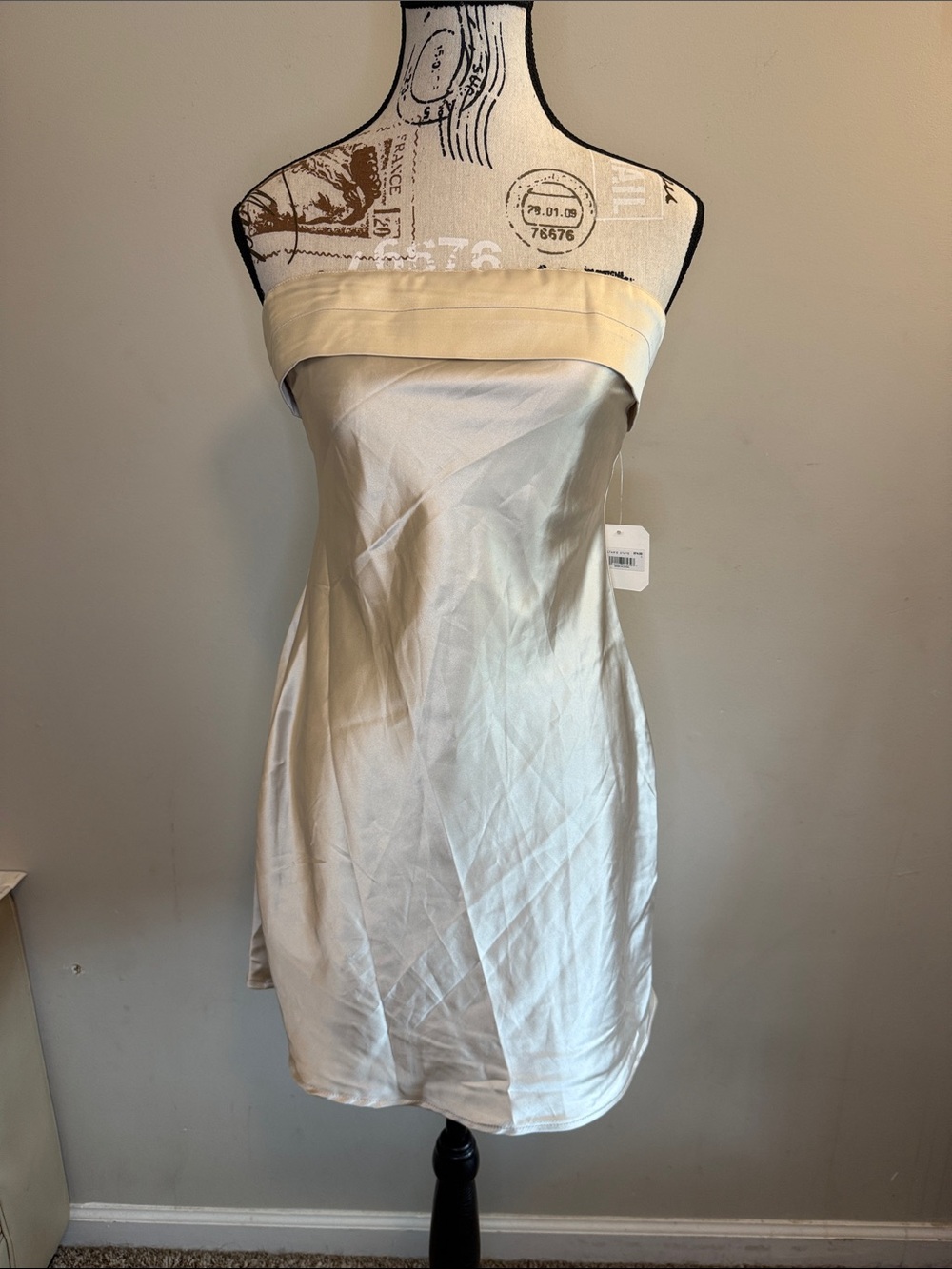 NWT - Altar'd State Strapless Cream Satin Cocktail Dress - Size L